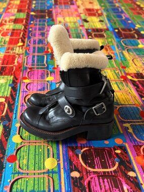 COACH Women’s Black Leather Zip Moto Boots Size 7